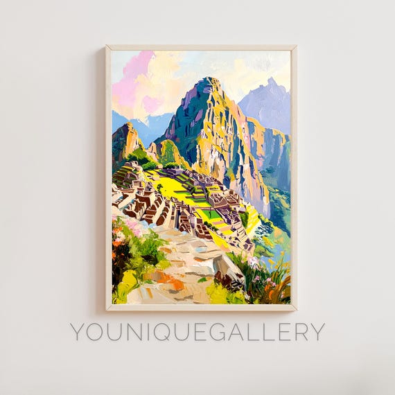 Machu Picchu Peru Painting Wall Art Inca Landmark Poster Print Mountain Landscape Peruvian Decor For Home