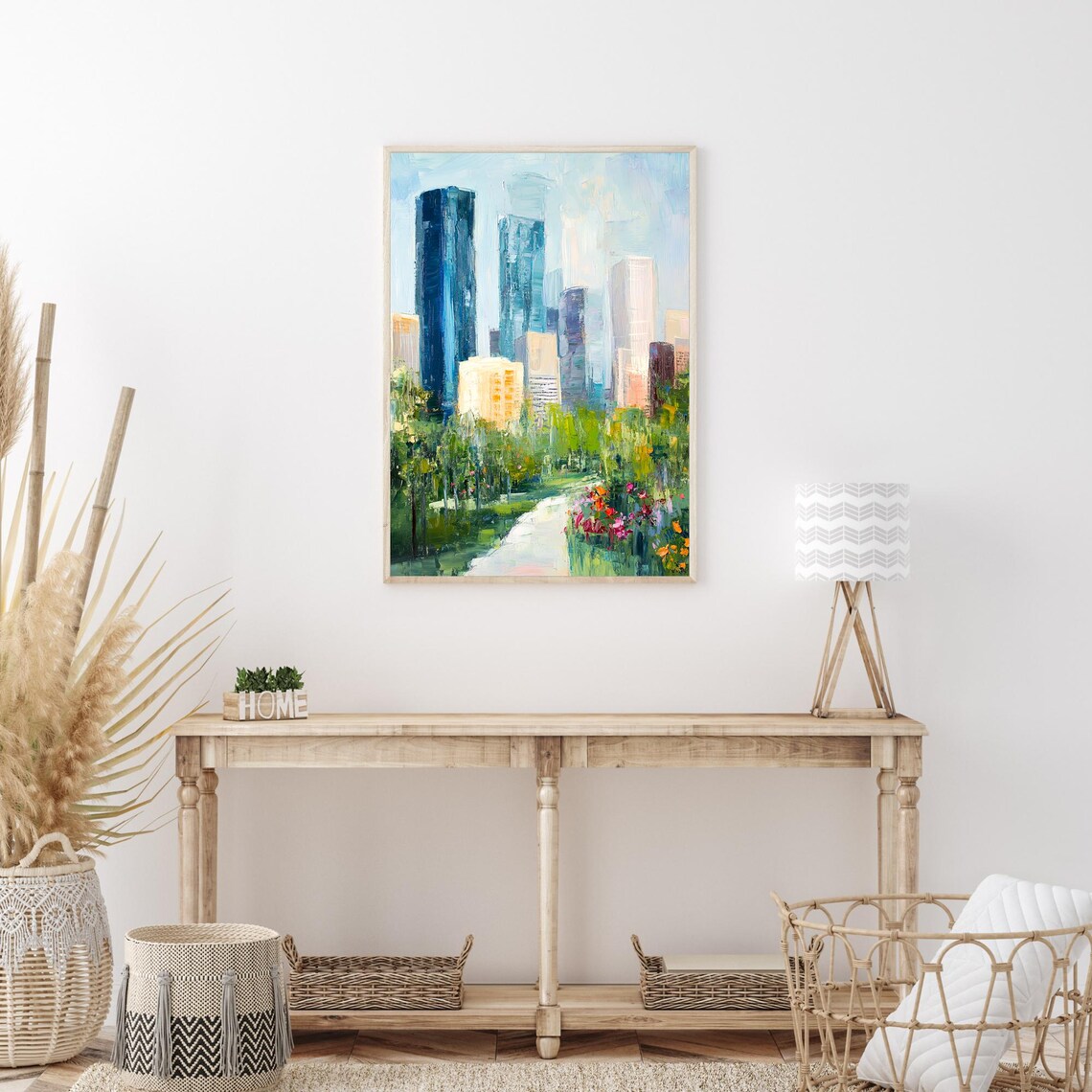 Houston Skyline Urban Park Garden Flowers Modern Cityscape Oil Poster - Image 3