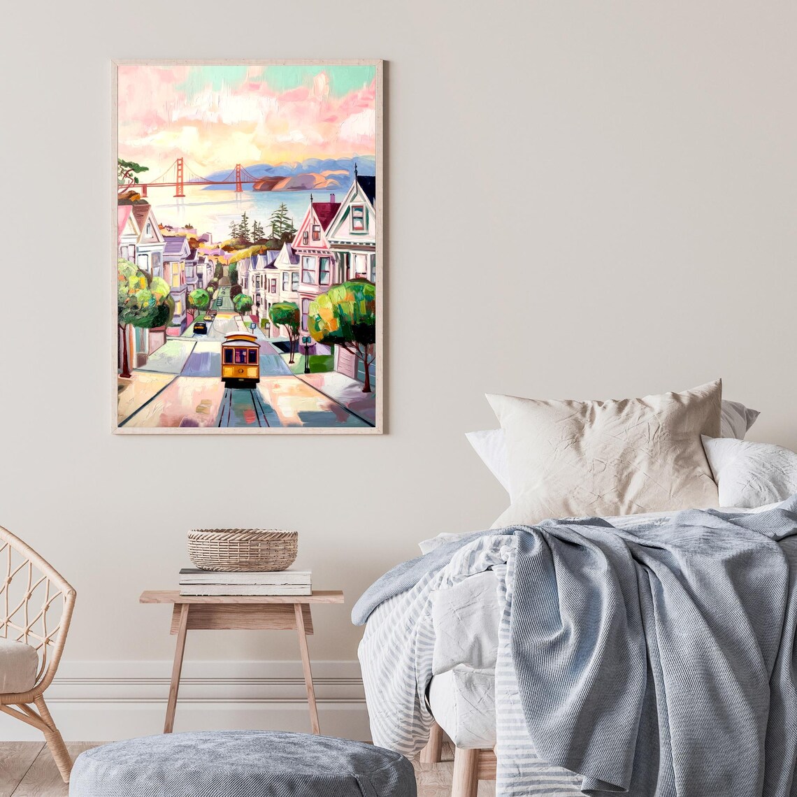 San Francisco Cable Car Steep Street Golden Gate View Painting Poster - Image 2