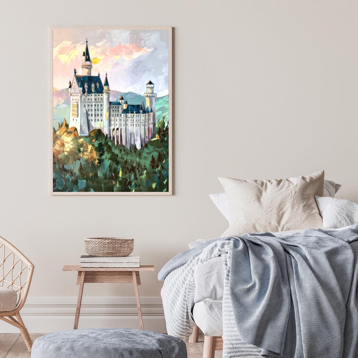 Neuschwanstein Castle Bavarian Fairytale Hillside Painting Wall Art - Image 2