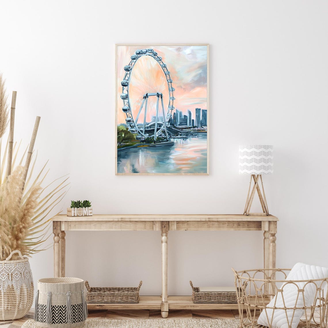 Ferris Wheel Waterfront Sunset City Skyline Impressionist Oil Wall Art - Image 3