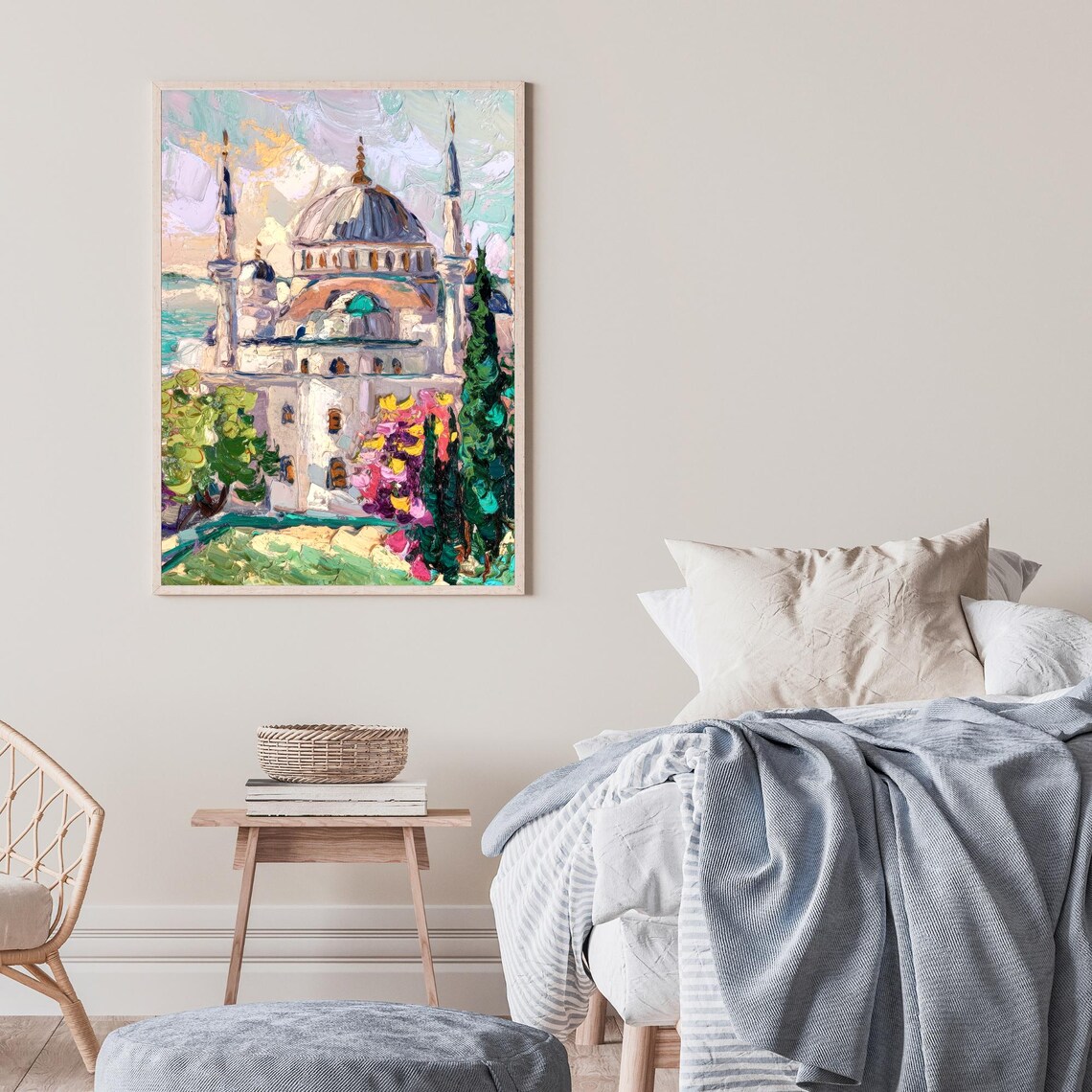 Blue Mosque Istanbul Domes Minarets Flowers Pastel Oil Painting Poster - Image 2