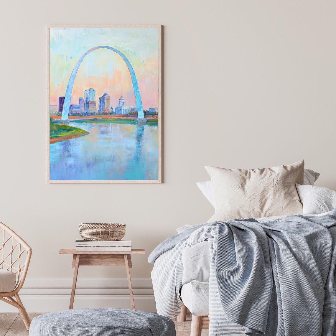 St Louis Gateway Arch Skyline Riverfront Impressionist Oil Wall Art - Image 2