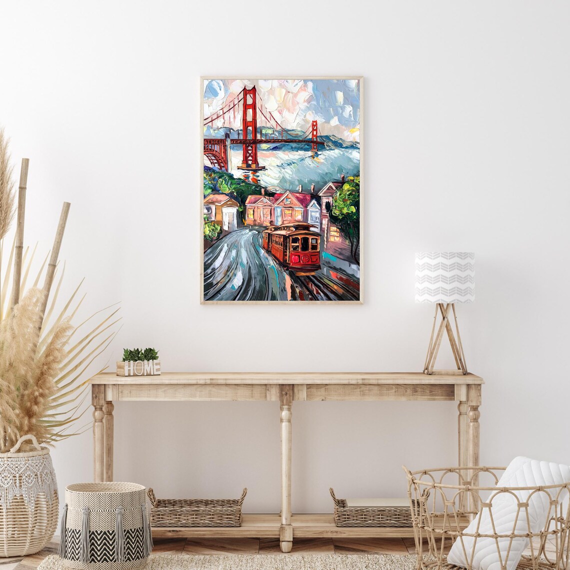 Golden Gate Bridge Cable Car San Francisco Street Impasto Oil Poster - Image 3