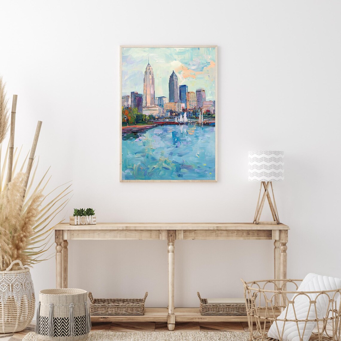 Sailboat Harbor City Skyline Impressionist Oil Painting Wall Art - Image 3