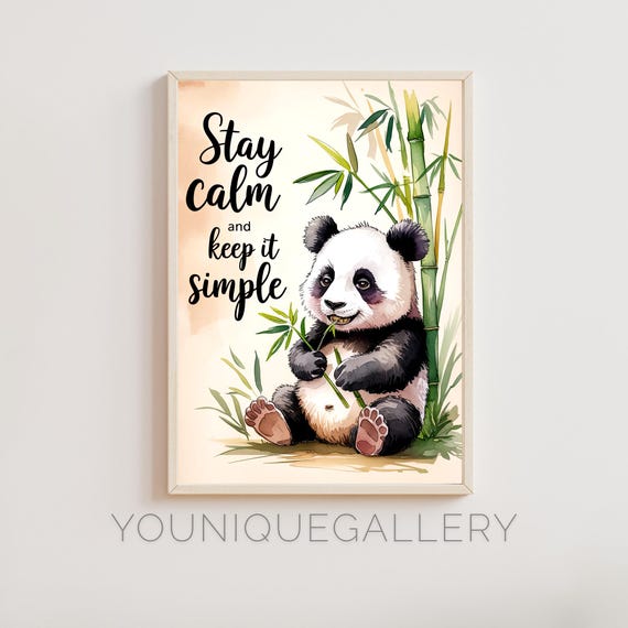 Stay Calm And Keep It Simple Panda Wall Art Motivational Quote With Adorable Panda Design Decor