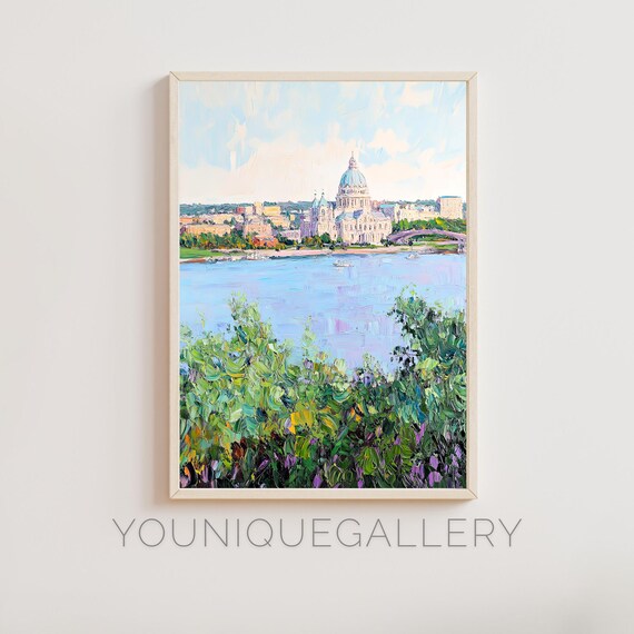 Capitol Dome Riverfront Cityscape Impressionist Oil Painting Wall Art
