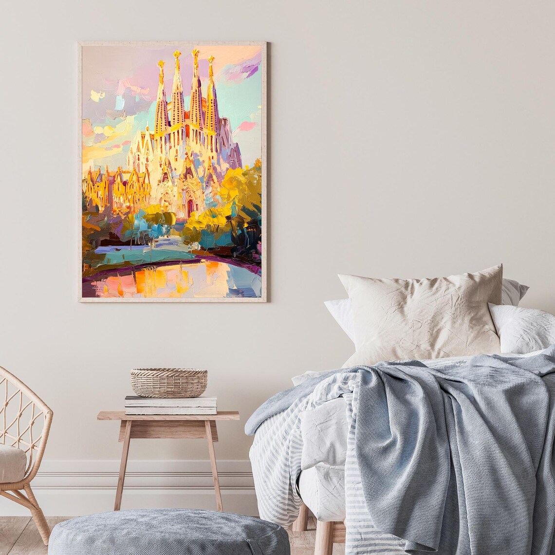 Sagrada Familia Barcelona Gaudi Basilica Spires Golden Sunset Painting Poster - Image 2