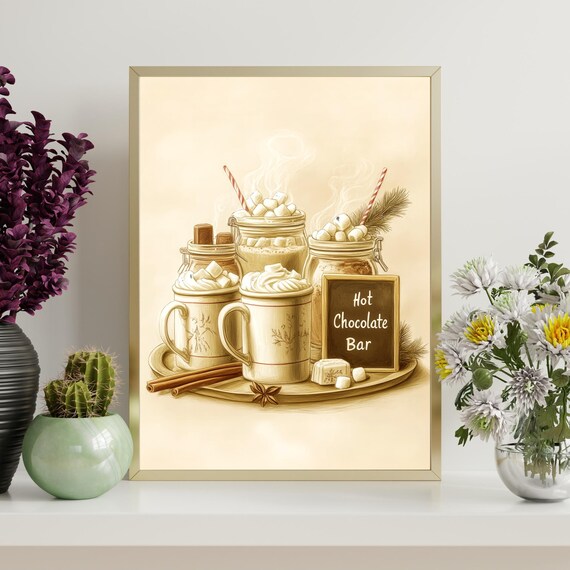 Hot Chocolate Bar Sign Cozy Winter Kitchen Vintage Artwork Poster