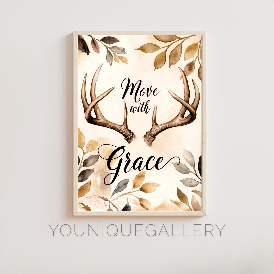 Antler Wall Art With Inspirational Quote Rustic Boho Deer Decor Move With Grace Poster For Nature Lovers