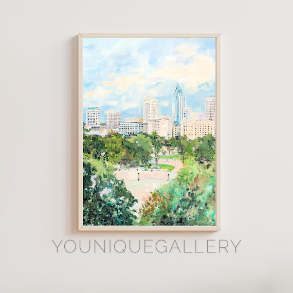 Raleigh North Carolina Park Skyline City View Oil Painting Poster