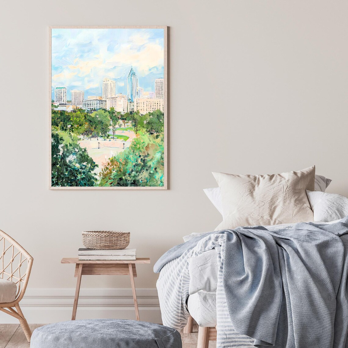 Raleigh North Carolina Park Skyline City View Oil Painting Poster - Image 2