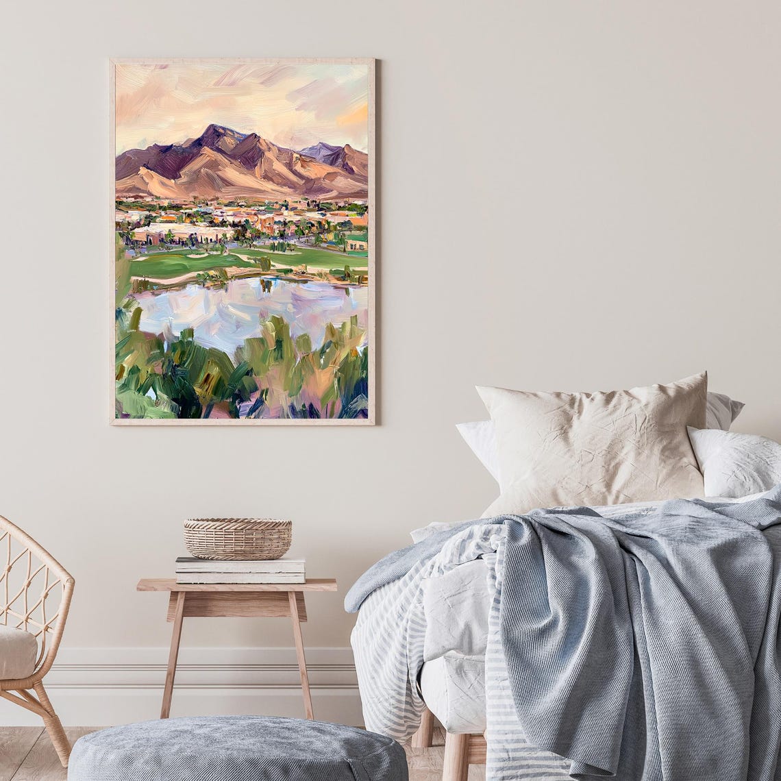 Desert Mountain Golf Course Lake Scenic Impressionist Oil Wall Art - Image 2
