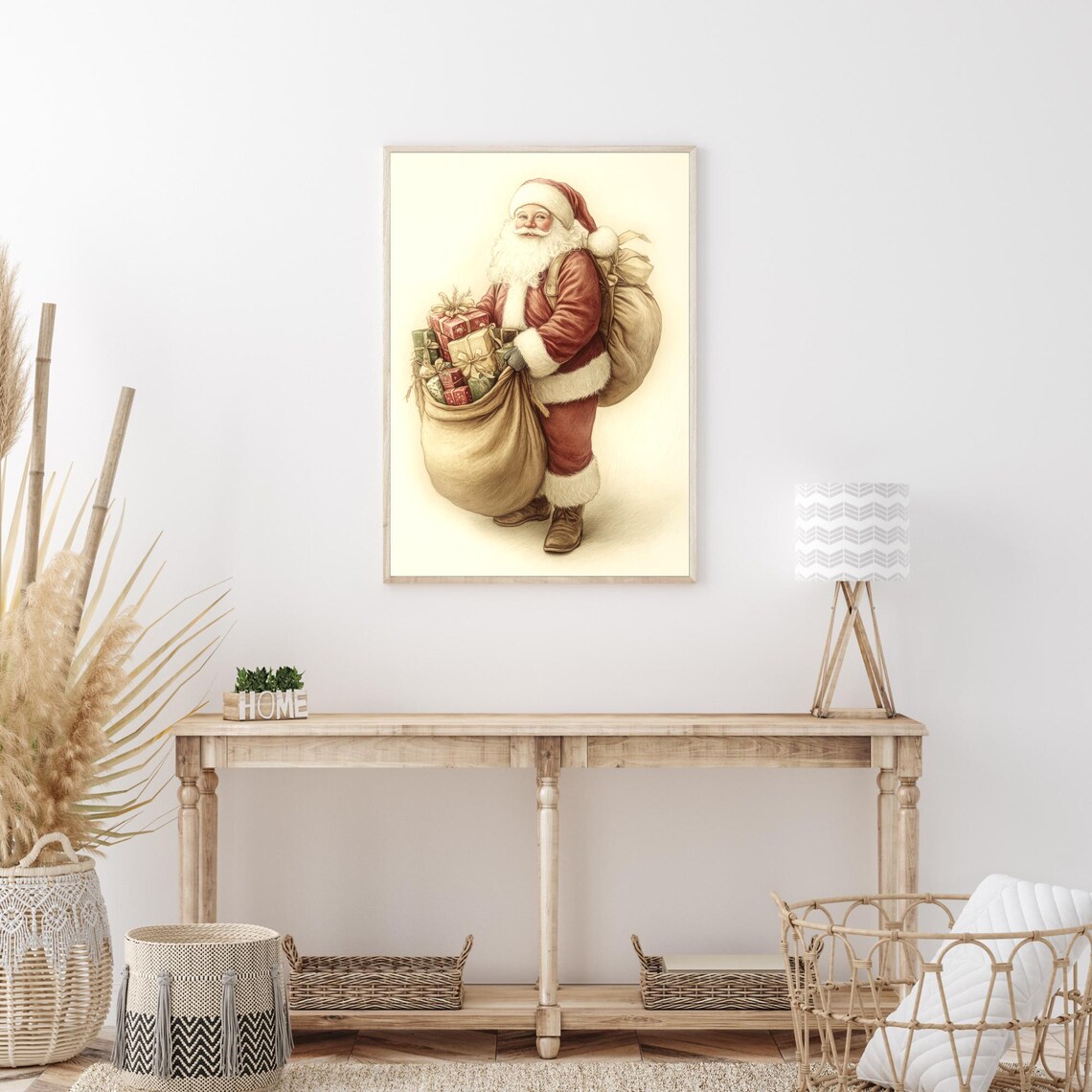 Vintage Santa Claus With Big Sack of Gifts Christmas Art Poster - Image 3