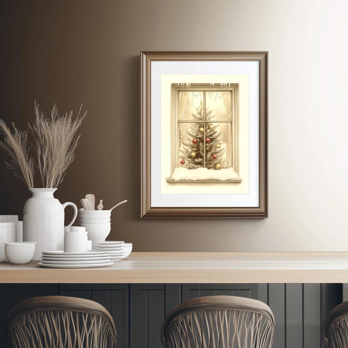 Christmas Tree Through Frosty Window Snowy Holiday Art Poster - Image 2