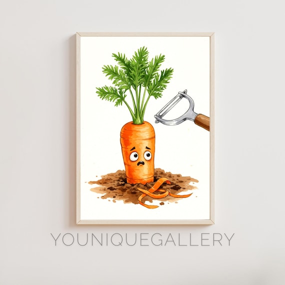 Funny Carrot Art Quirky Kitchen Decor Vegetable Humor Wall Art Whimsical Food Illustration Playful Farmhouse Print