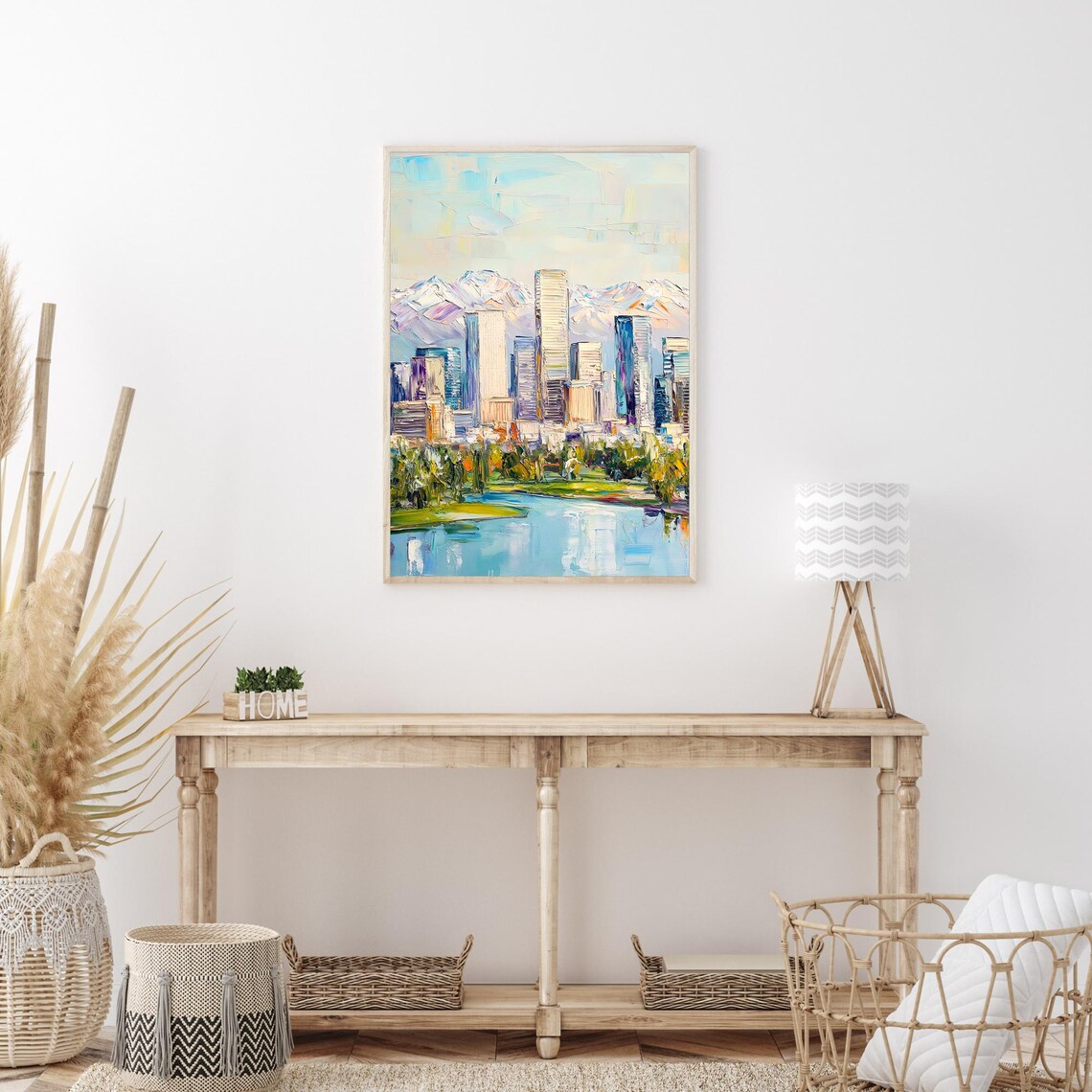Denver Colorado Snowy Rocky Mountain Skyline Lake Oil Painting Poster - Image 3