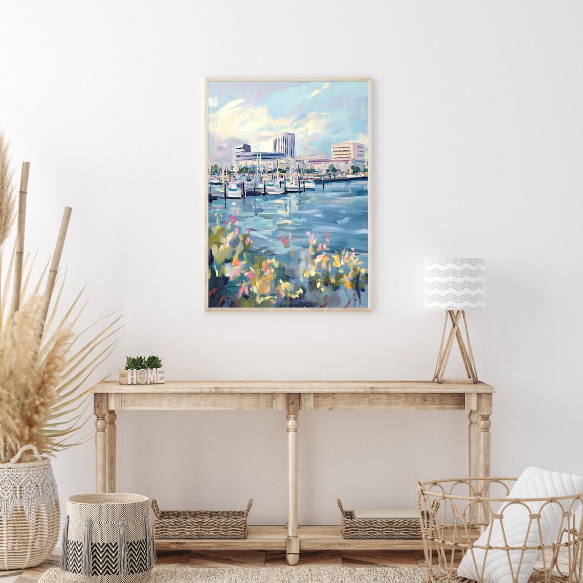Marina Sailboats Waterfront Wildflowers Impressionist Oil Wall Art - Image 3