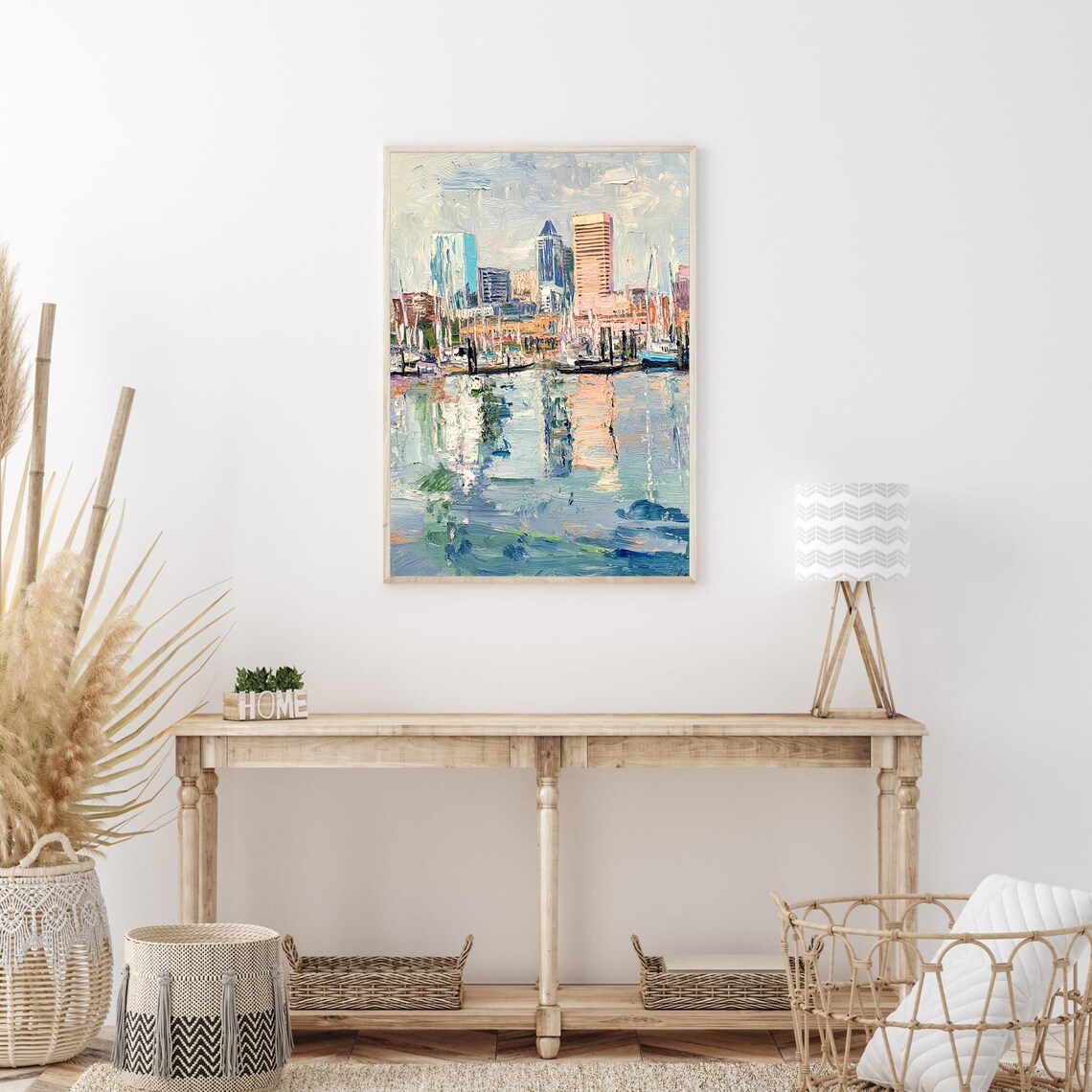 Baltimore Maryland Inner Harbor Marina Sailboat Oil Painting Poster - Image 3