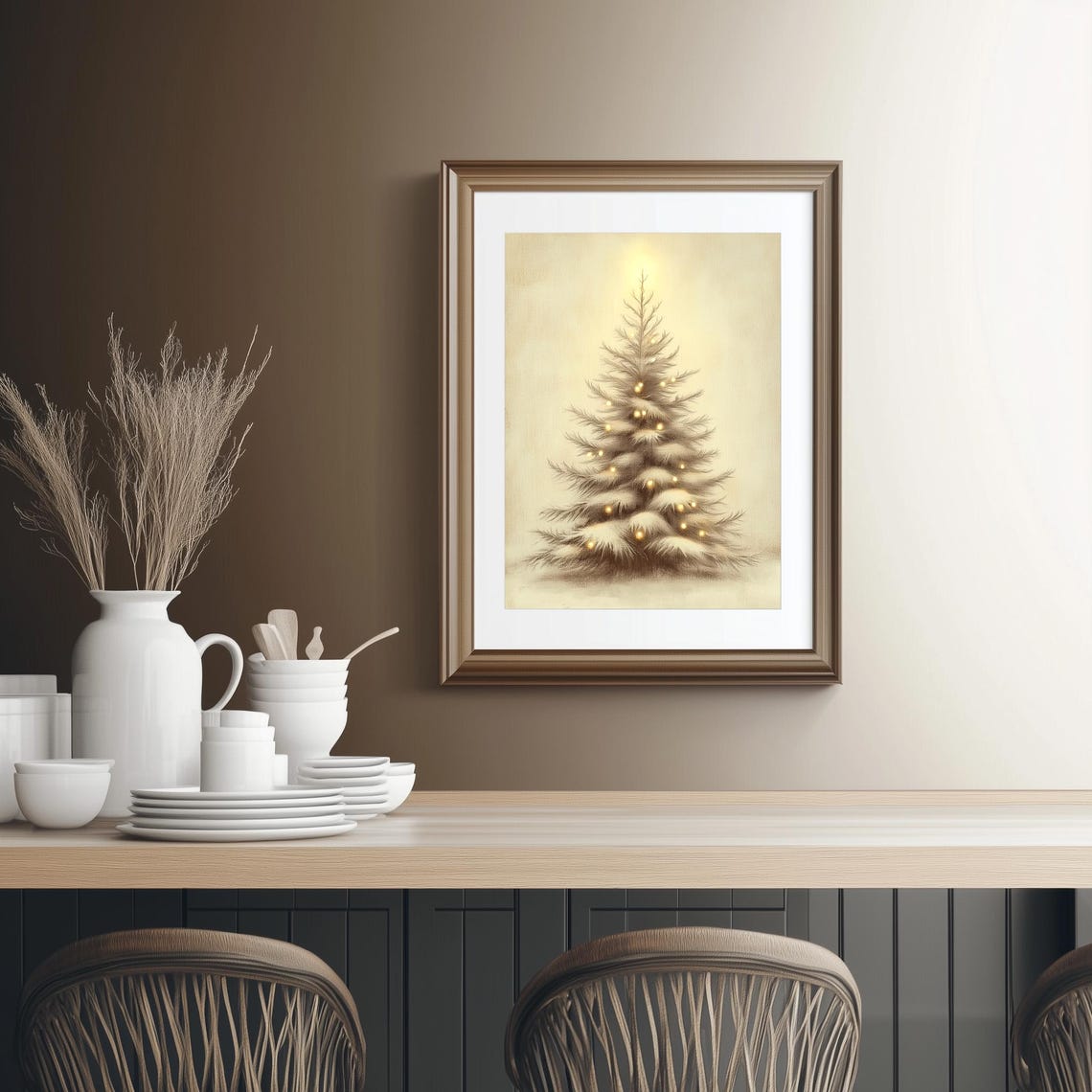 Vintage Christmas Tree with Glowing Lights Winter Holiday Poster - Image 2