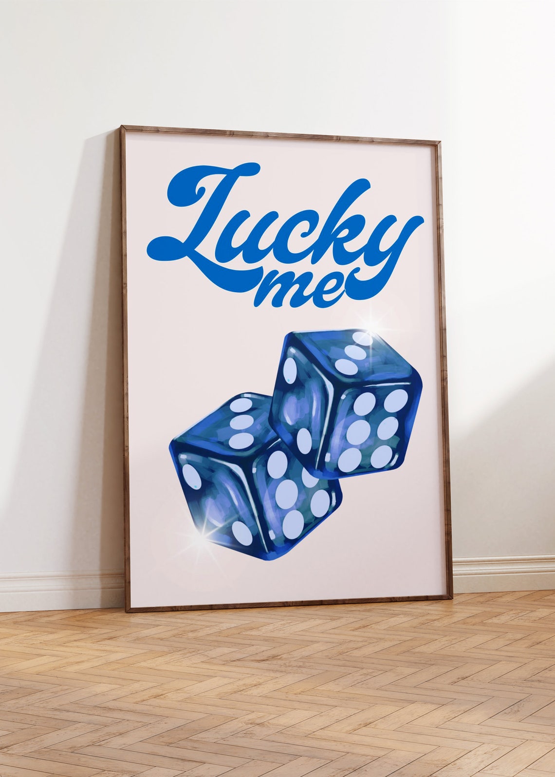 Lucky Me Blue Script With Sparkling Blue Dice Retro Casino Poster - Image 3