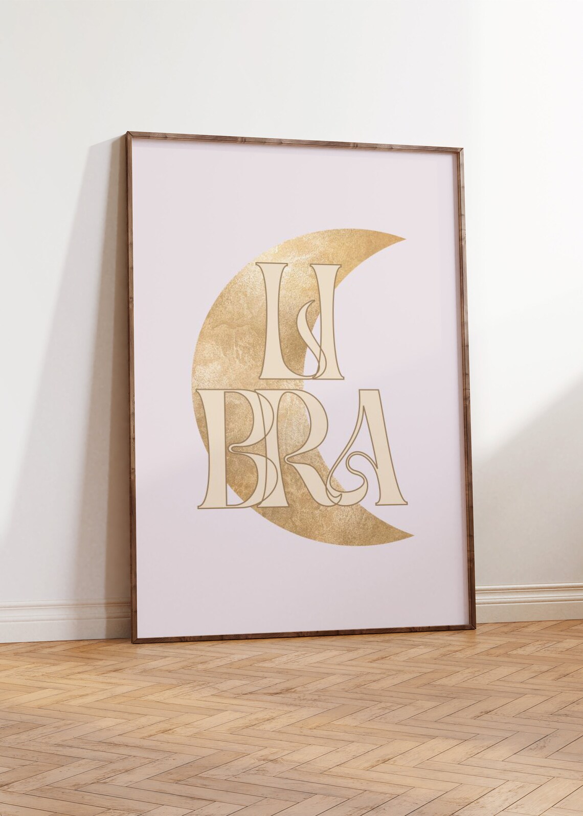 Libra Gold Crescent Moon Art Nouveau Blush Pink Zodiac Typography Poster - Image 5