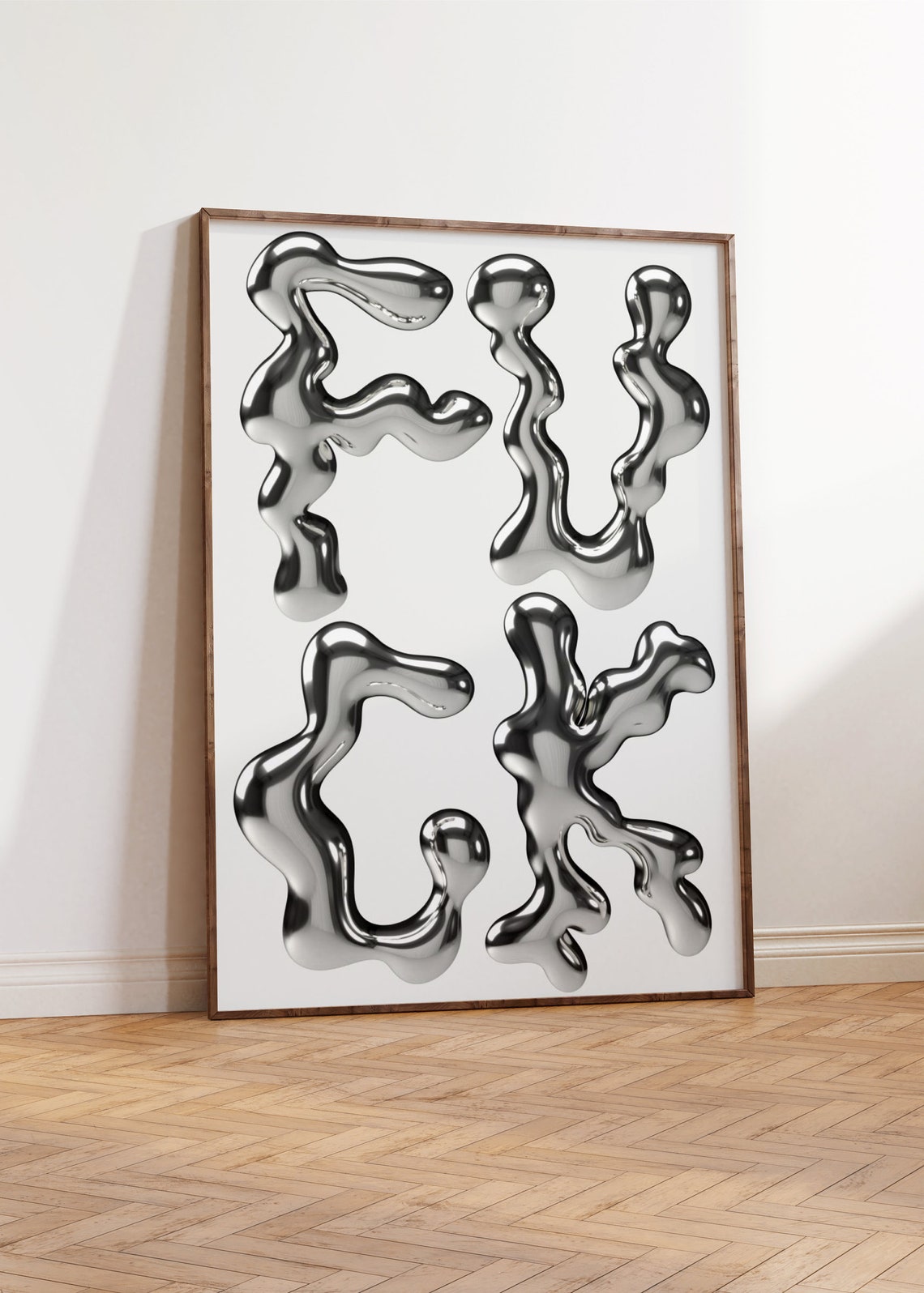Silver Chrome Melting Balloon Letters Bold Y2K Typography Poster - Image 2