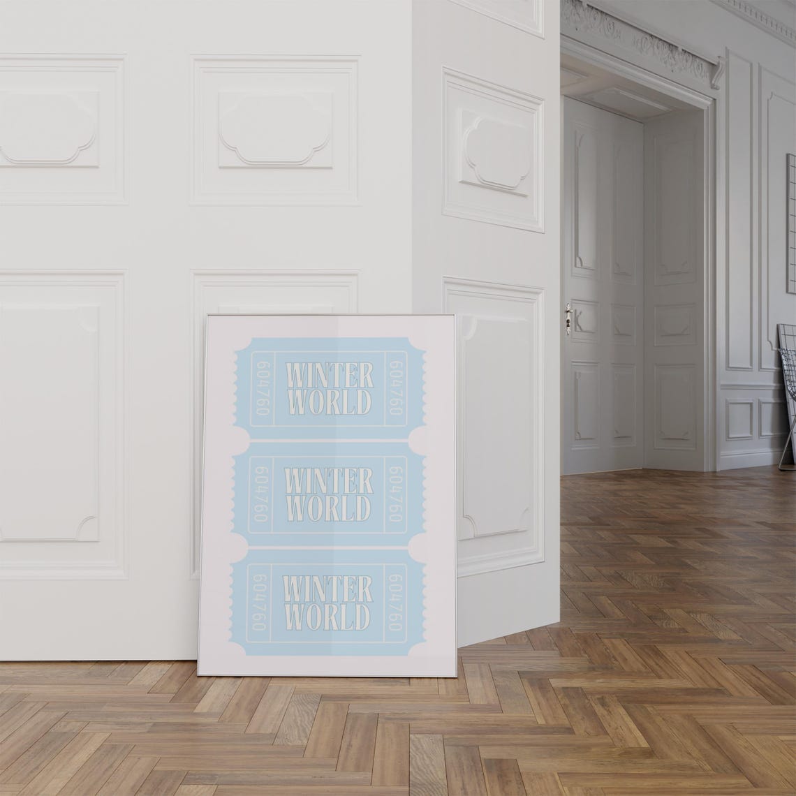 Winter World Light Blue Ticket Stubs Retro Pastel Holiday Poster