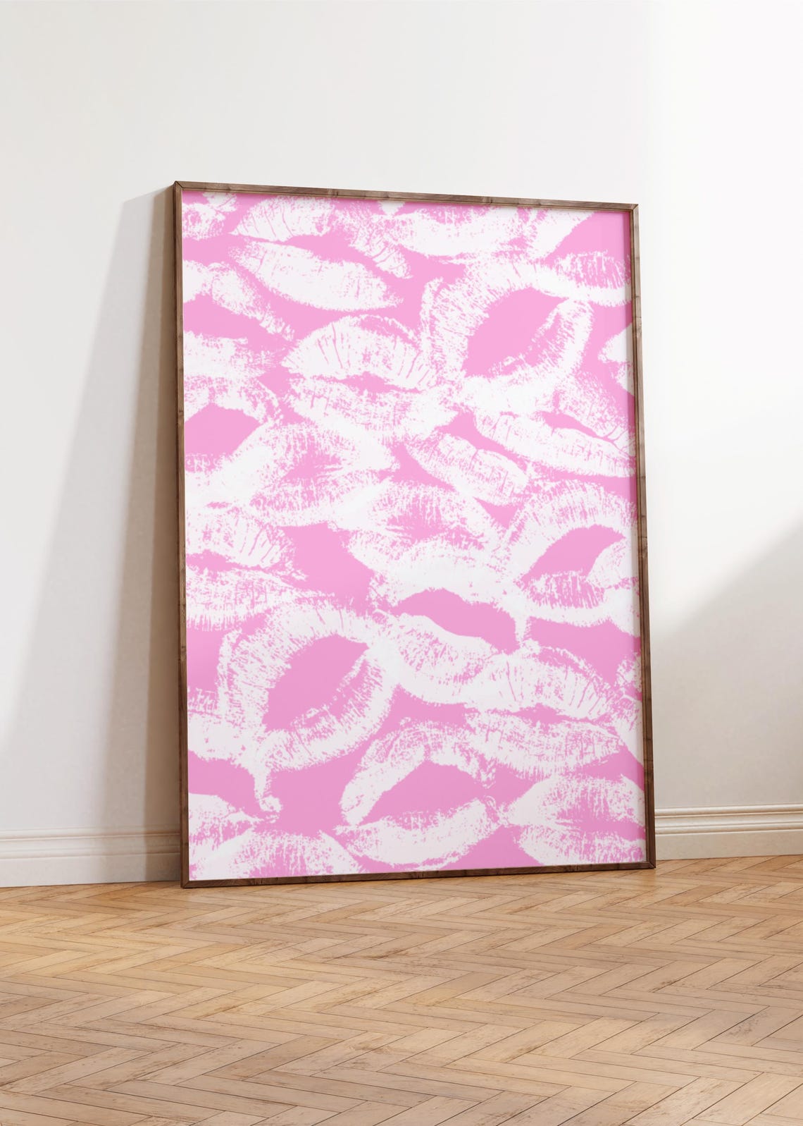 Trendy Lipstick Kiss Print Y2k Funky Wall Art White Light Pink Mouth Kiss Poster Modern Wall Art Print French Kiss Print - Image 2
