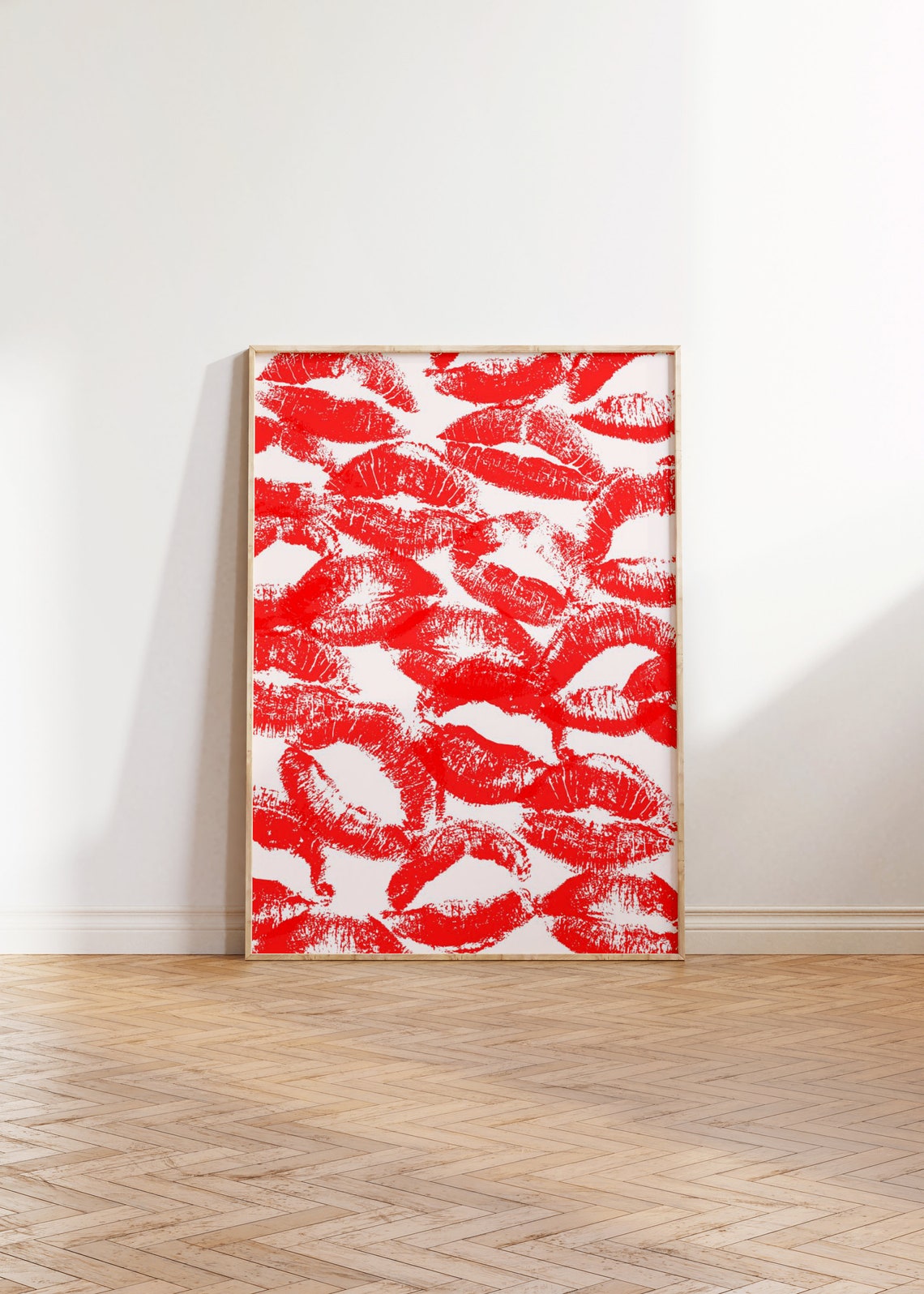 Red Lipstick Kisses Pattern Funky Y2K Pop Art Wall Decor Poster - Image 2