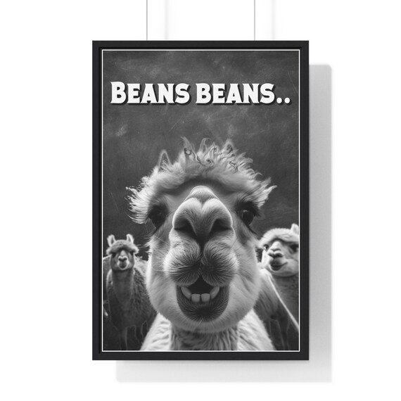 Alpaca Selfie Framed Close-Up Beans Beans Funny Bathroom Quote Poster