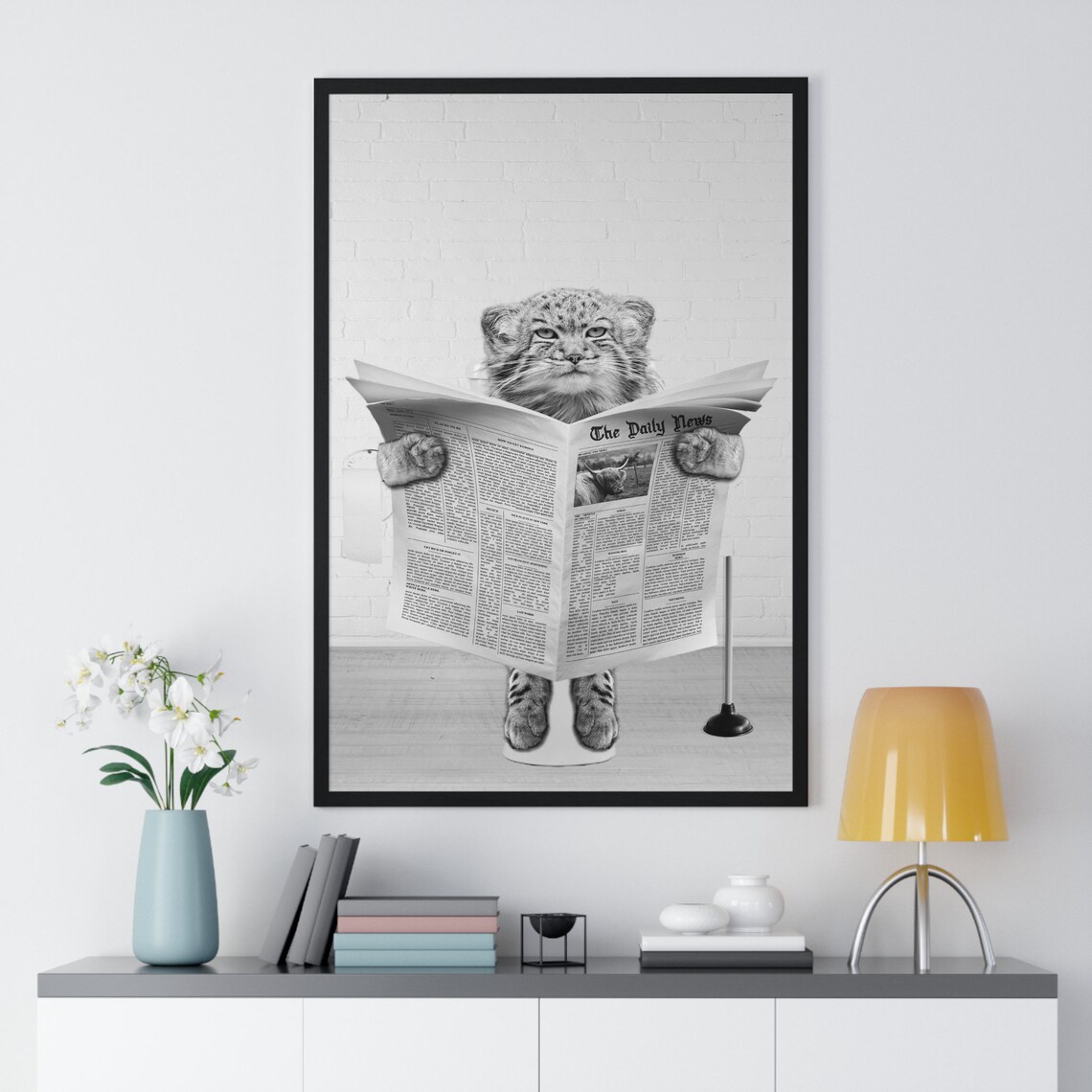 Pallas Cat Reading Newspaper Funny Bathroom Humor Art Poster - Image 2