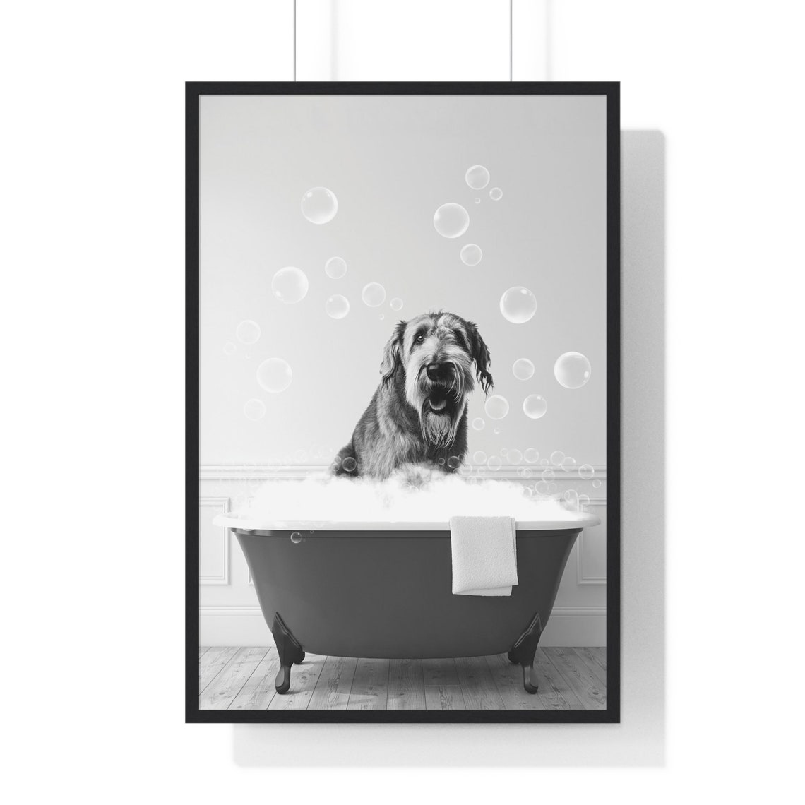 Irish Wolfhound Relaxing in Bubble Bath Funny Bathroom Poster