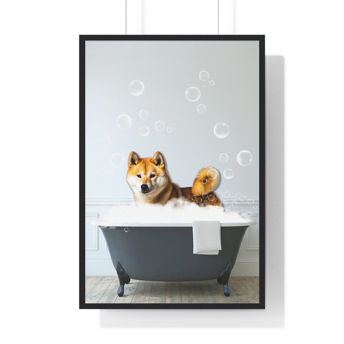 Shiba Inu Soaking In A Bubble Bath Funny Dog Bathroom Poster