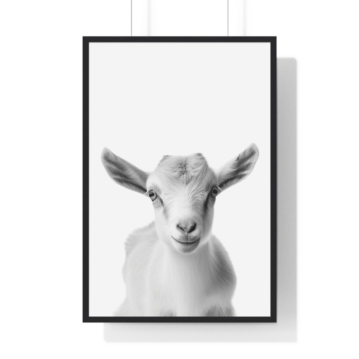 Smiling Baby Goat Portrait in Black and White Nursery Poster - Image 2