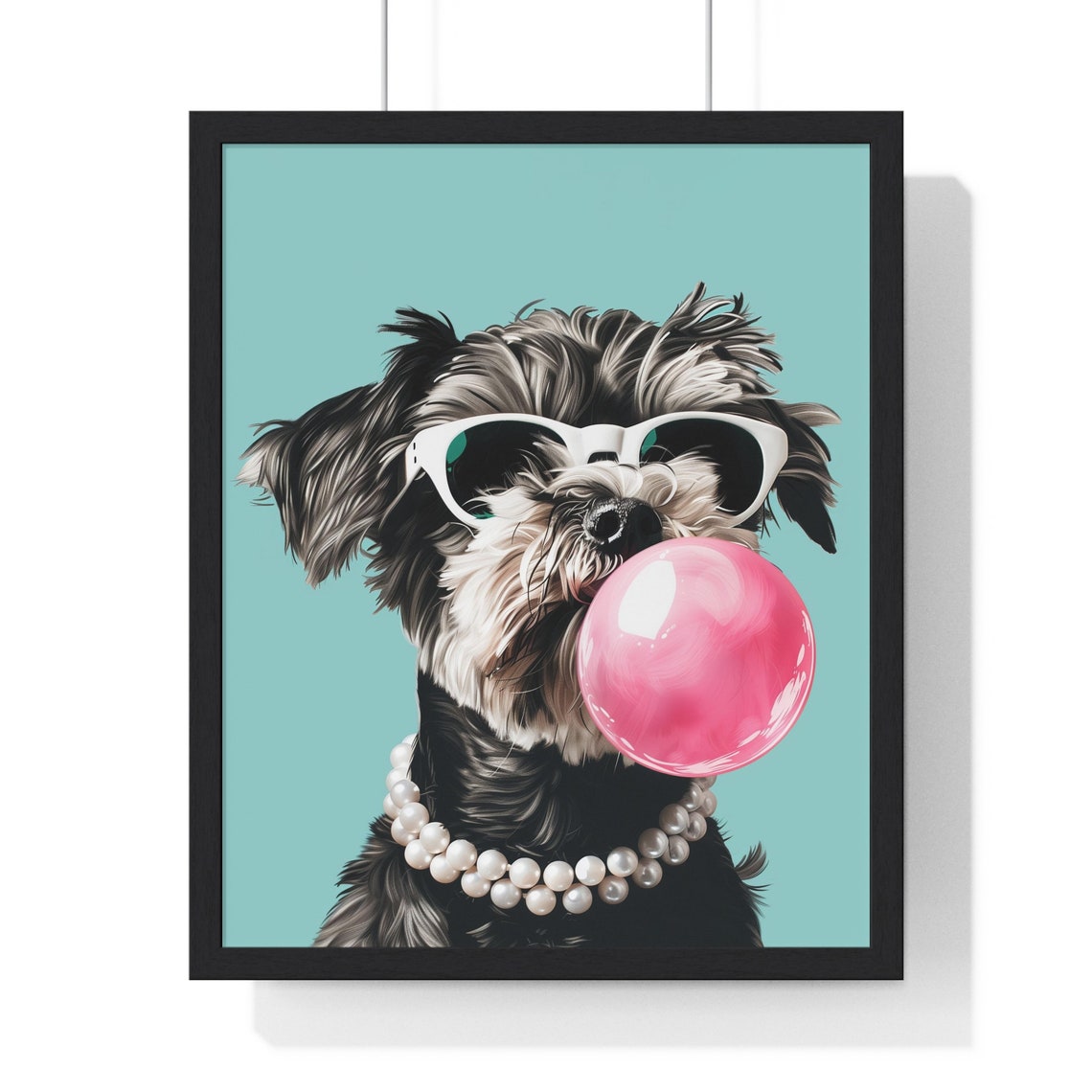 Schnauzer Blowing Bubble Gum Sunglasses Pearls Funny Dog Wall Art