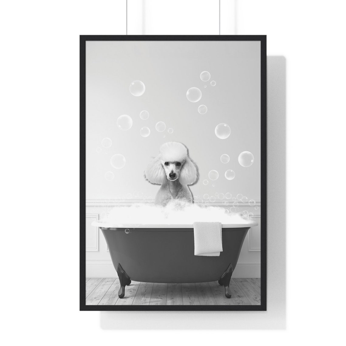 Prim Poodle Relaxing in Bubble Bath Funny Bathroom Decor Poster