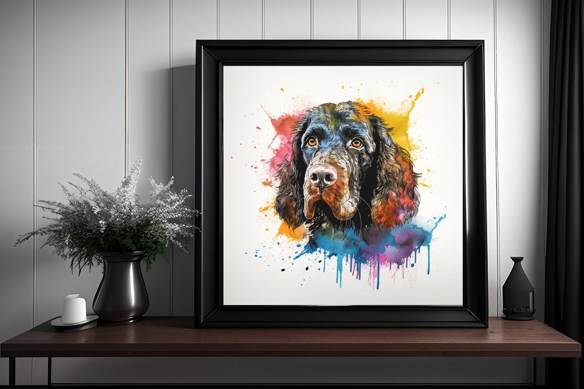Colorful Water Spaniel Watercolor Splatter Dog Portrait Poster