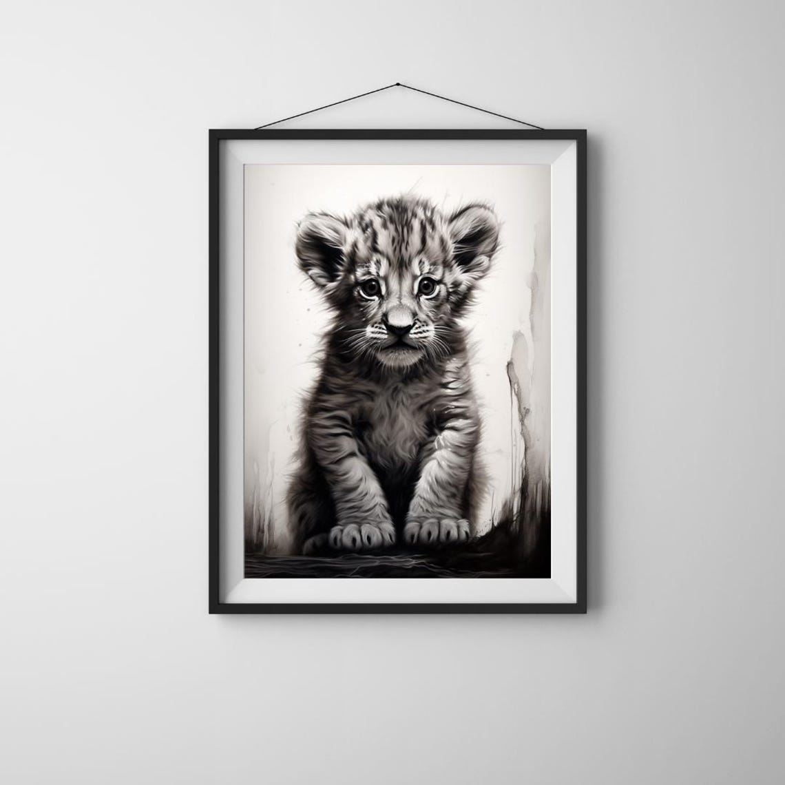 Lion Cub Poster Black And White Nursery Decor Art