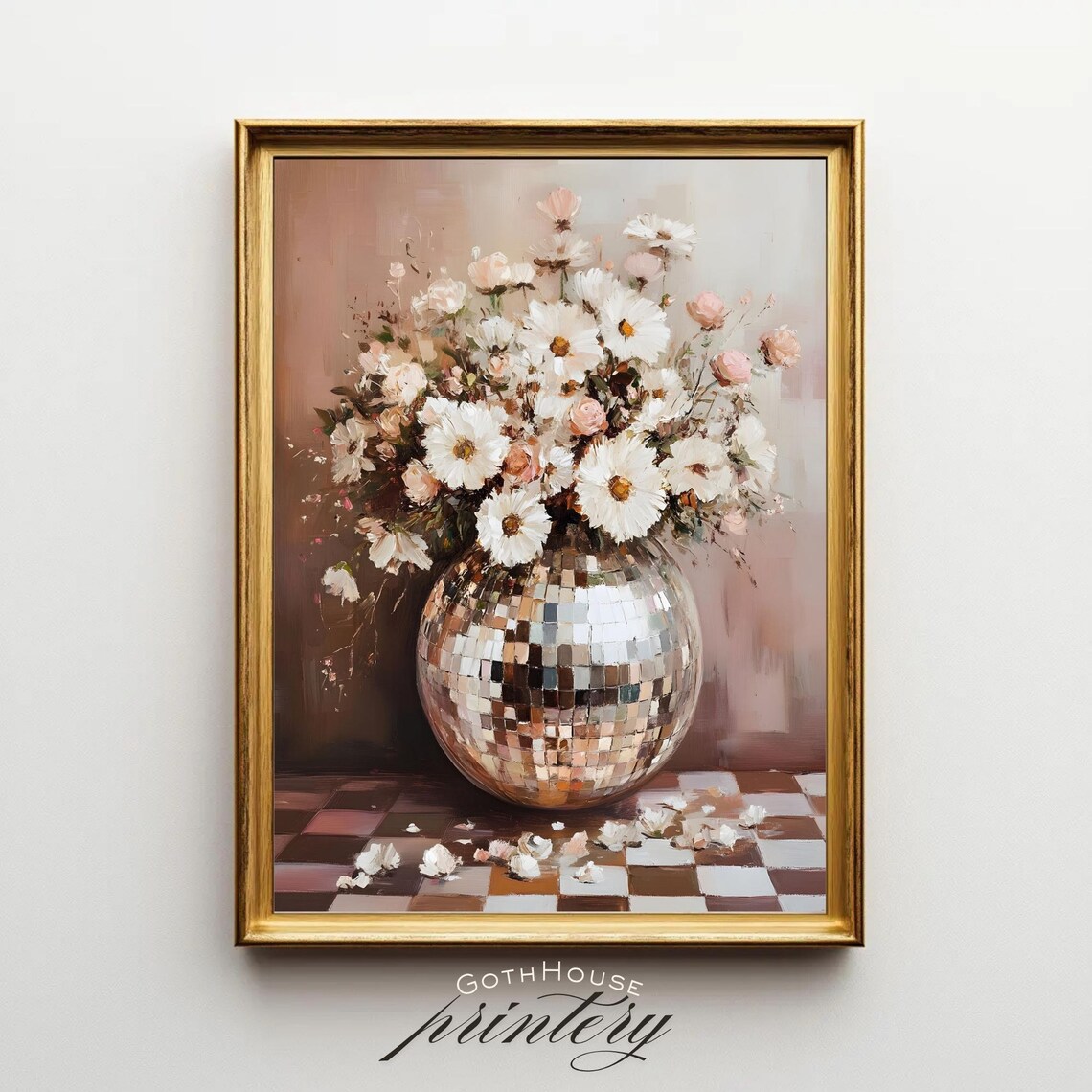 Floral Disco Ball Art Print, Maximalist Glam Decor