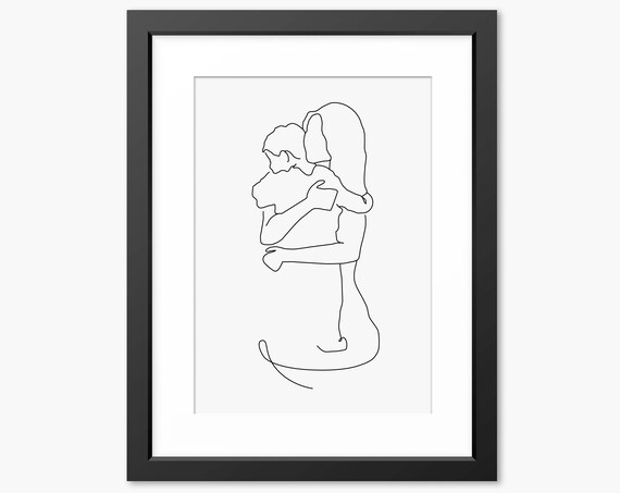 Mother And Son Print Mother And Son Gift Mother And Son Art Line Art Line Drawing Gifts For Mom Family Wall Art Family Print Decor