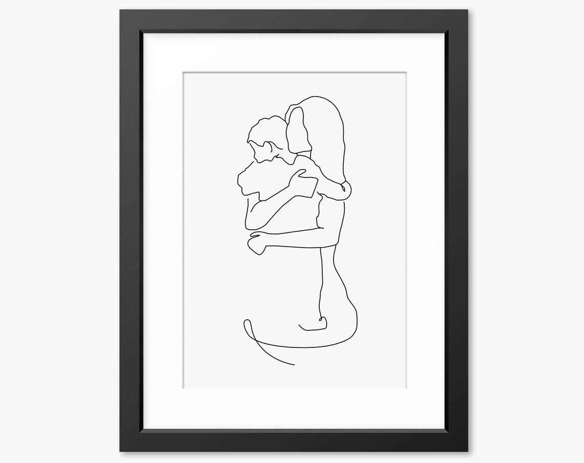 Mother And Son Print Mother And Son Gift Mother And Son Art Line Art Line Drawing Gifts For Mom Family Wall Art Family Print Decor