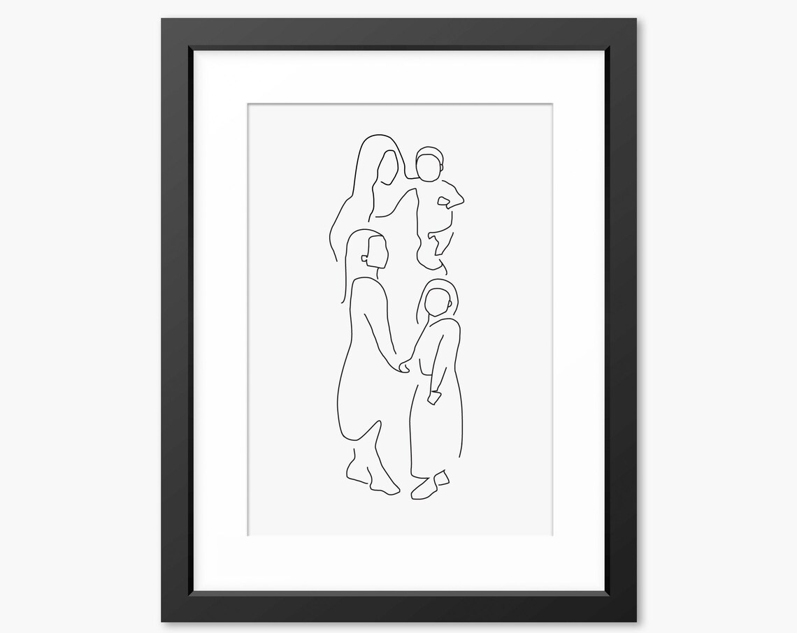 Line Art Line Art Print Line Drawing Family Wall Art Family Illustration Gift For Mom Mum Family Portrait Wall Art Minimalist Art