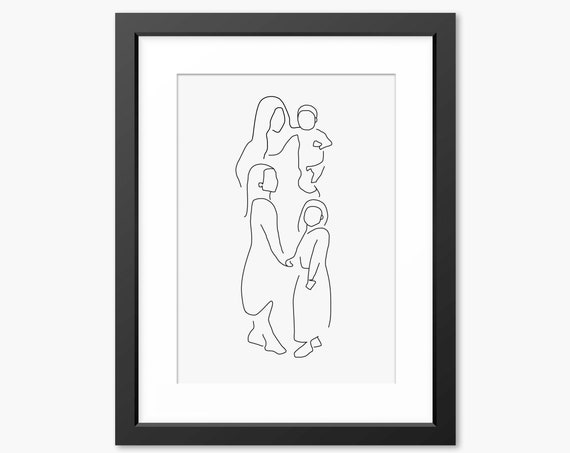 Line Art Line Art Print Line Drawing Family Wall Art Family Illustration Gift For Mom Mum Family Portrait Wall Art Minimalist Art