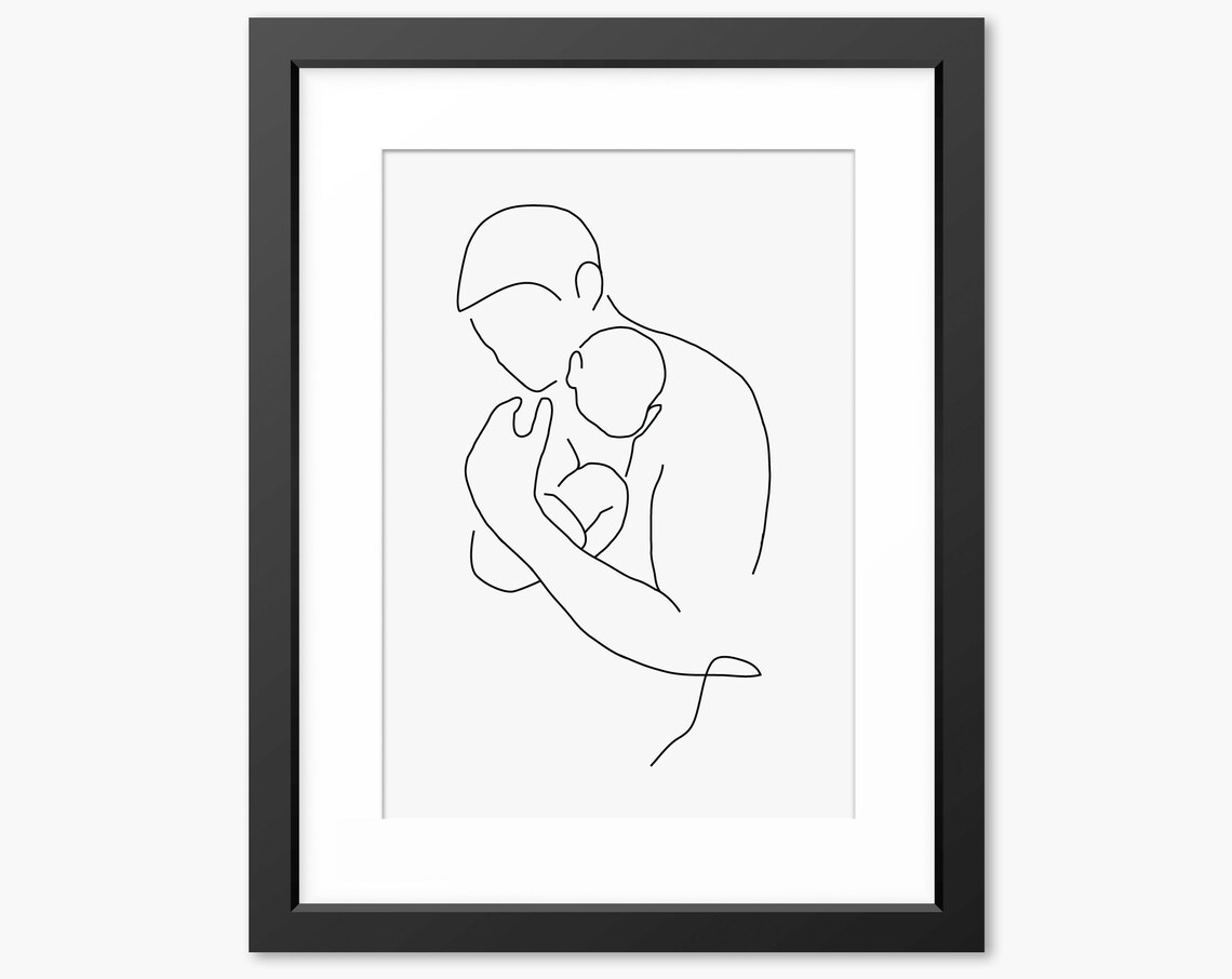 New Dad Gift New Daddy Dad And Baby Print Father And Baby Family Line Art Line Drawing Fathers Day Gift New Father Gift New Baby