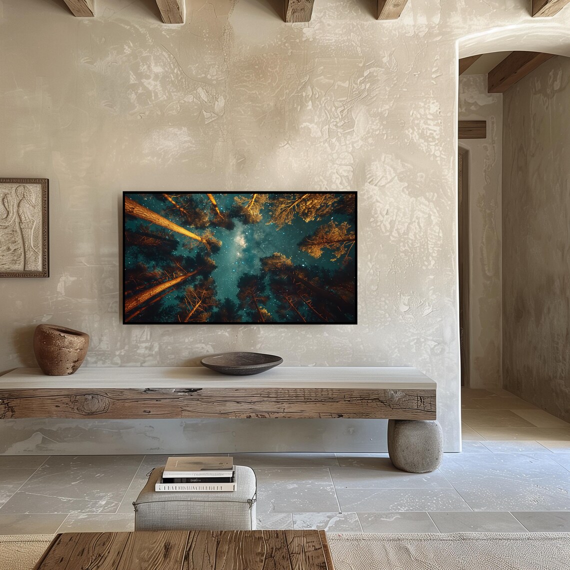 Starry Night Forest Frame Tv Art Nature Landscape With Celestial Glow Starry Sky Forest Decor For Frame Tvs - Image 3