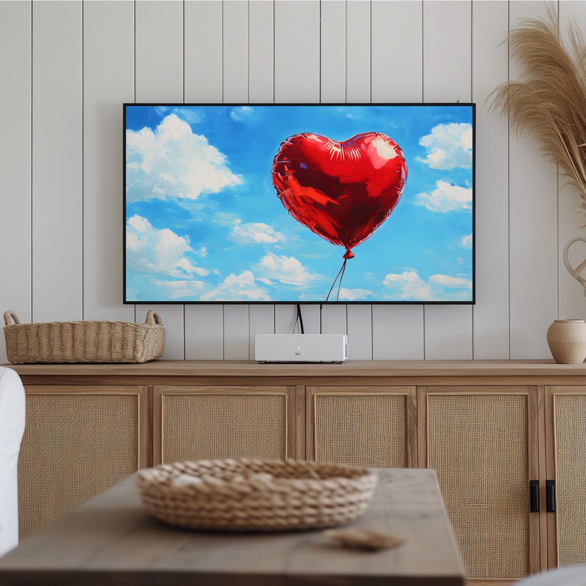 Red Heart Balloon Blue Cloudy Sky Romantic Valentine Love Art Poster - Image 2