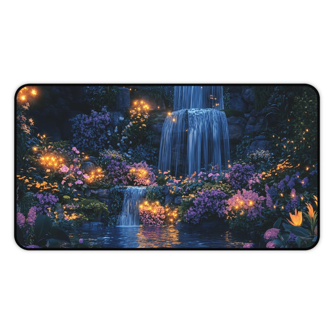 Enchanted Night Waterfall Floral Garden Fairy Lights Magical Poster