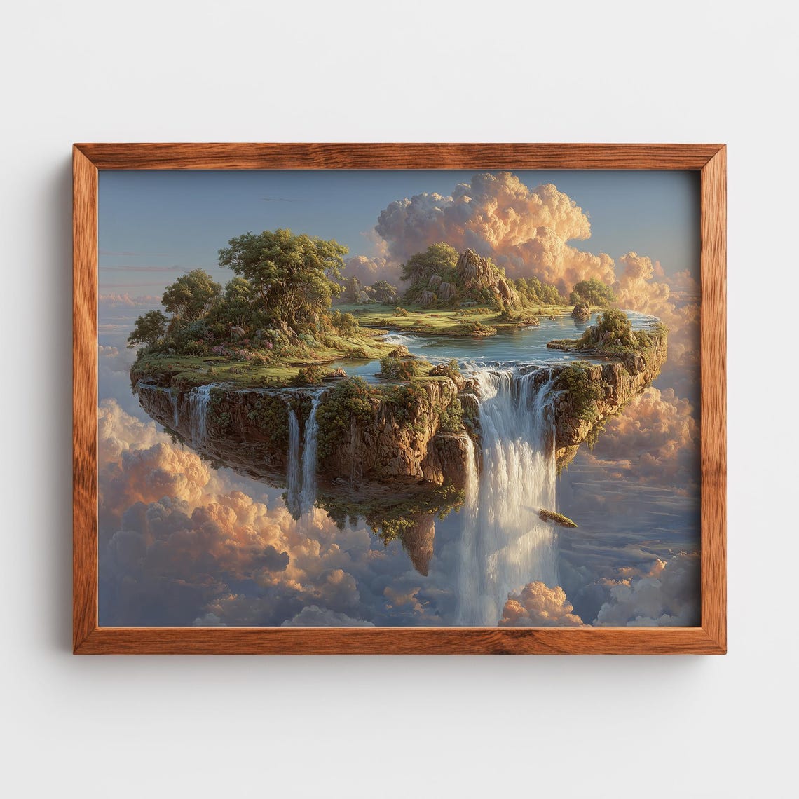 Surreal Floating Island Waterfall Poster Dreamy Fantasy Cloudscape Art
