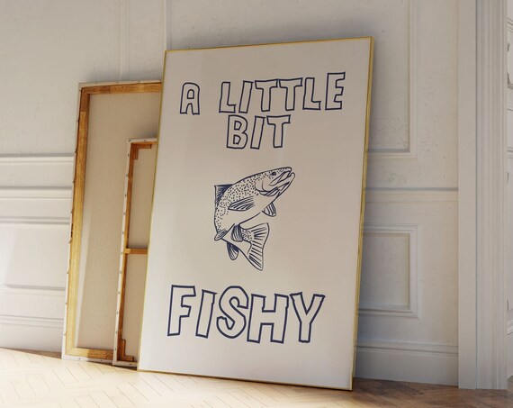 A Little Bit Fishy Print Retro Food Print Fish Poster Trendy Food Art Trendy Kitchen Art Print Aesthetic Kitchen Decor Fish Poster
